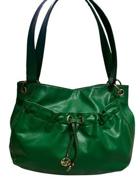 Kim Rogers Vibrant Kelly Green Slouchy Hobo Shoulder Bag with Gold Logo Charm